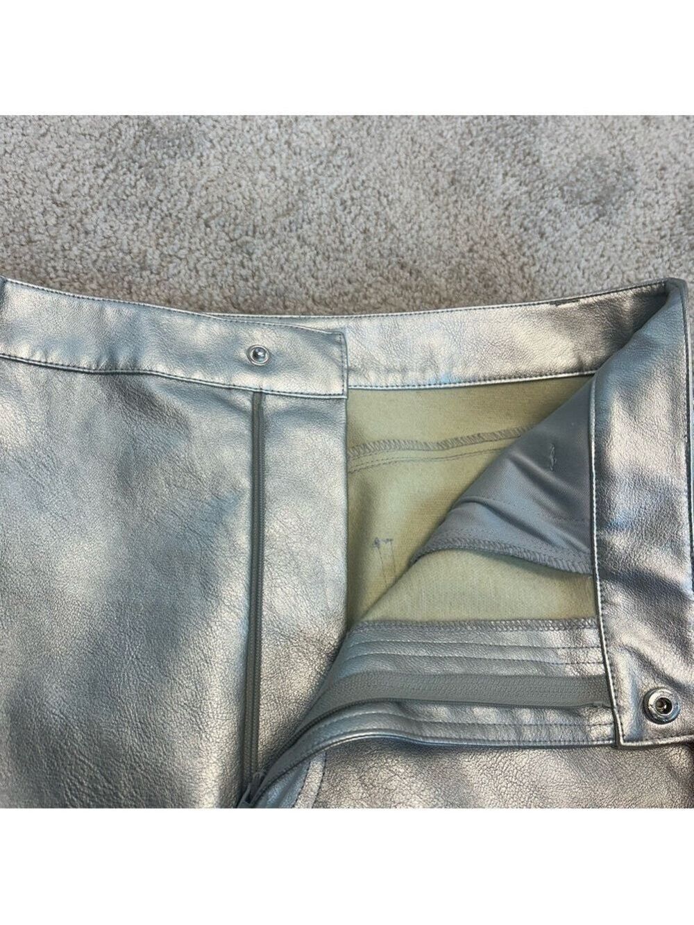 WAYF metallic silver faux leather high waisted midi pencil skirt front slit M - Picture 6 of 14